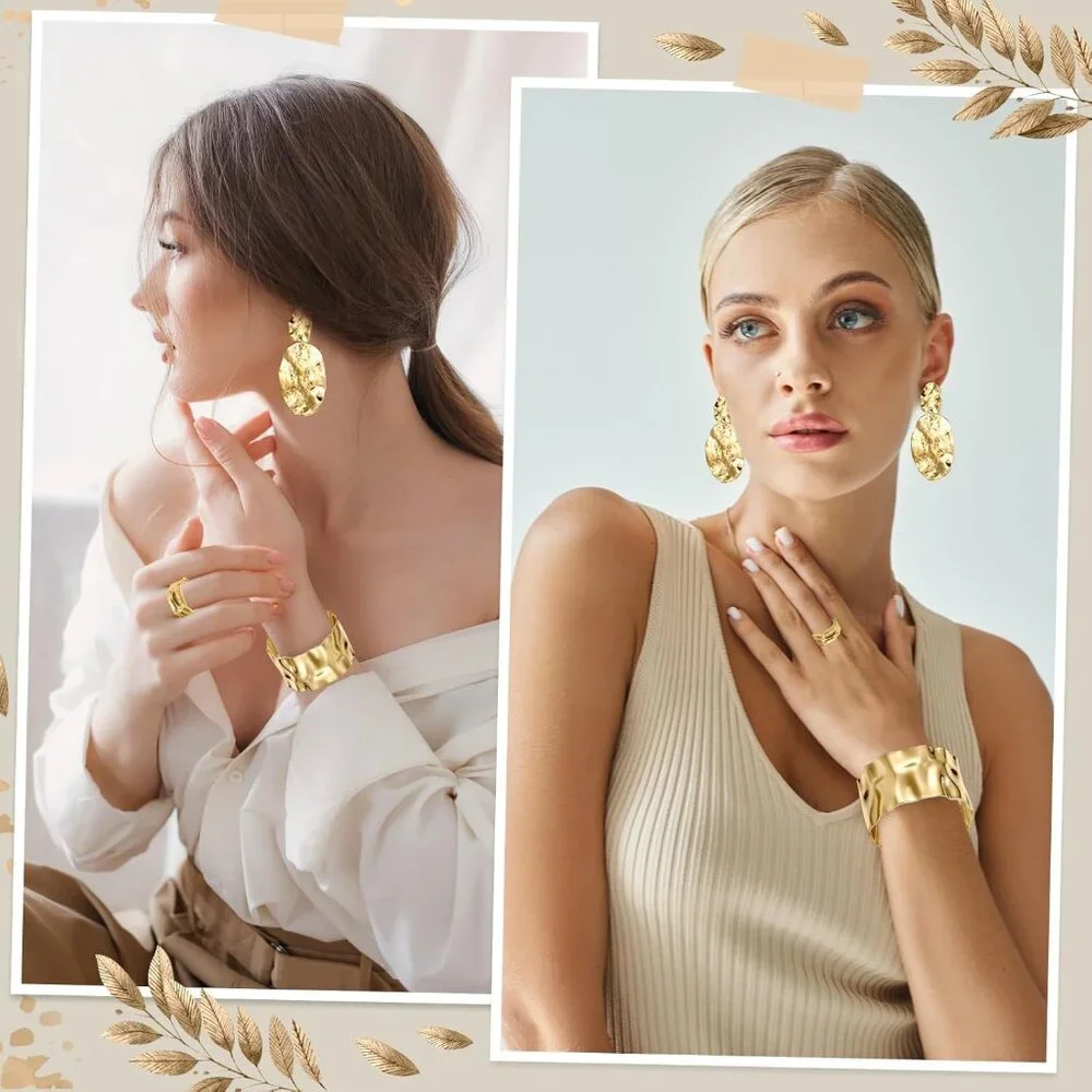 3 Pcs Jewelry Gifts Set Bracelets Earrings Ring Cuff Bangle for Women Wedding Bi_5